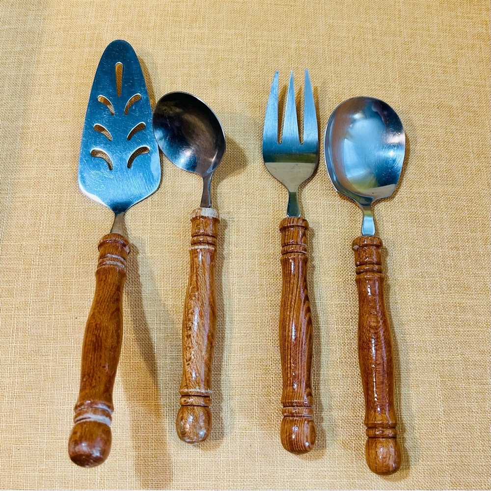 Vintage Wood & Stainless Steel Serving Utensils primitive boho